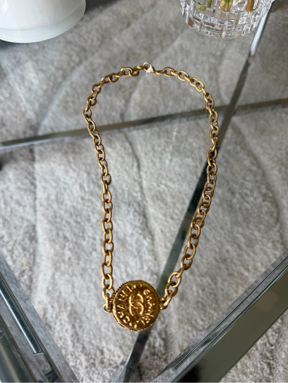 Gold Necklace with Vintage Chanel Coin Medallion